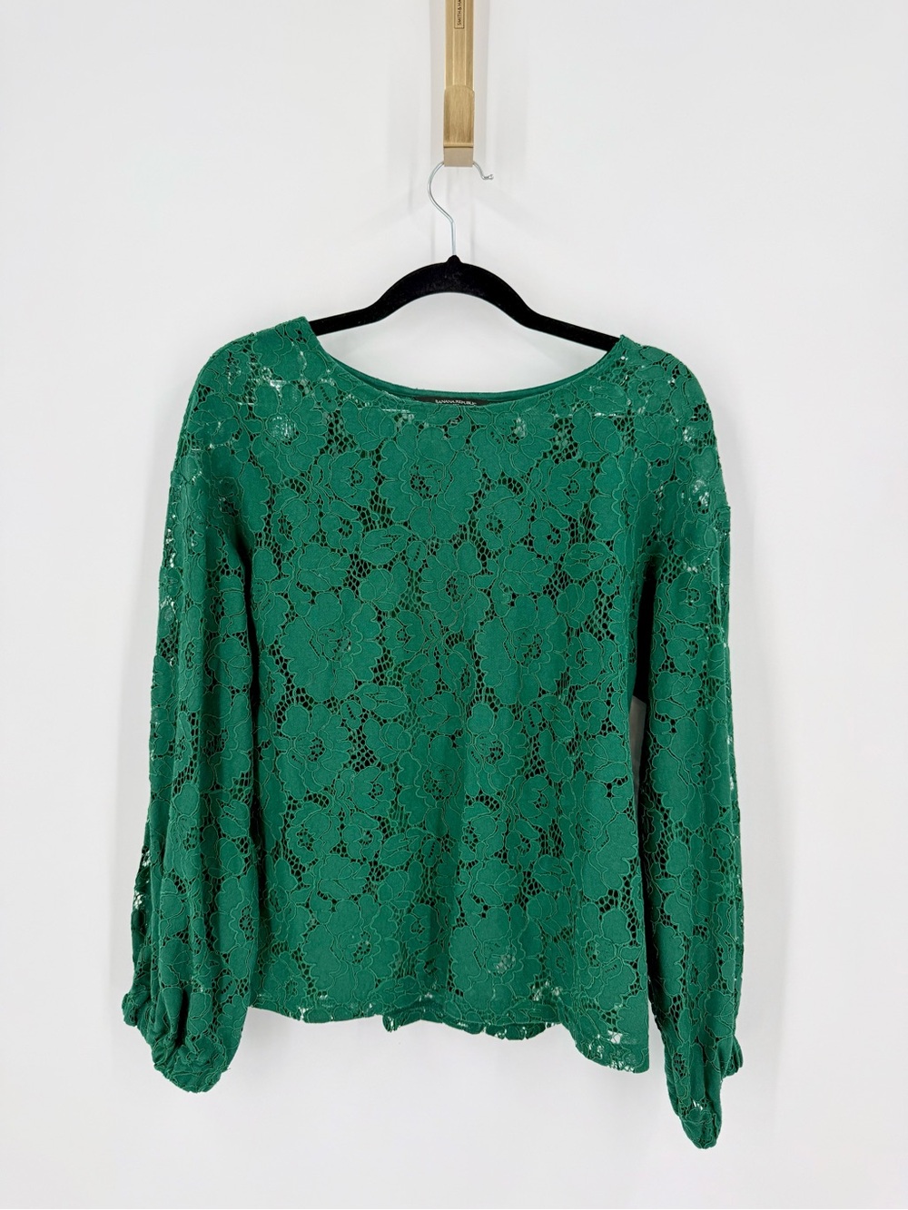 Banana Republic Emerald Green Floral Lace Long Sleeve Top Size M